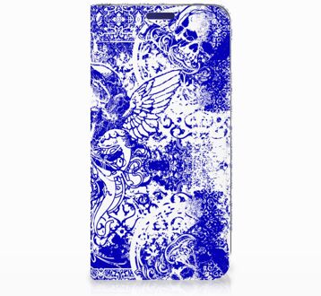 B2Ctelecom Samsung Galaxy S10e Uniek Standcase Hoesje Angel Skull Blue