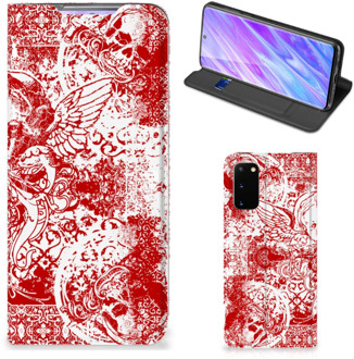 B2Ctelecom Samsung Galaxy S20 Mobiel BookCase Angel Skull Red