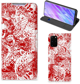 B2Ctelecom Samsung Galaxy S20 Plus Mobiel BookCase Angel Skull Red