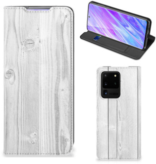 B2Ctelecom Samsung Galaxy S20 Ultra Book Wallet Case White Wood