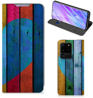 B2Ctelecom Samsung Galaxy S20 Ultra Book Wallet Case Wood Heart