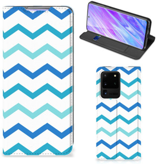 B2Ctelecom Samsung Galaxy S20 Ultra Hoesje met Magneet Zigzag Blauw