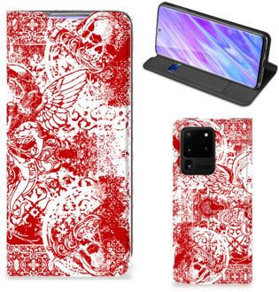 B2Ctelecom Samsung Galaxy S20 Ultra Mobiel BookCase Angel Skull Red