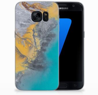 B2Ctelecom Samsung Galaxy S7 Backcover hoesje Design Marble Blue Gold