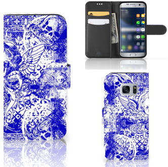 B2Ctelecom Samsung Galaxy S7 Bookcase Hoesje Angel Skull Blue