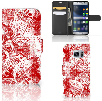 B2Ctelecom Samsung Galaxy S7 Bookcase Hoesje Design Angel Skull Red