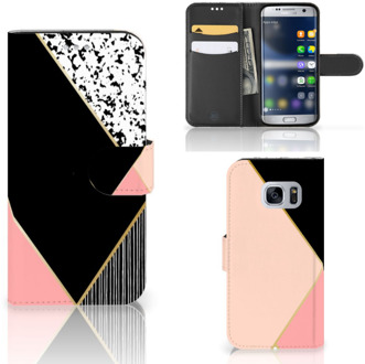 B2Ctelecom Samsung Galaxy S7 Bookcover hoesje Black Pink Shapes