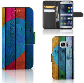 B2Ctelecom Samsung Galaxy S7 Telefoonhoesje met Pasjes Wood Heart