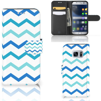 B2Ctelecom Samsung Galaxy S7 Telefoonhoesje met Pasjes Zigzag Blauw