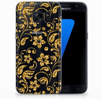 B2Ctelecom Samsung Galaxy S7 TPU Siliconen Hoesje Design Gouden Bloemen