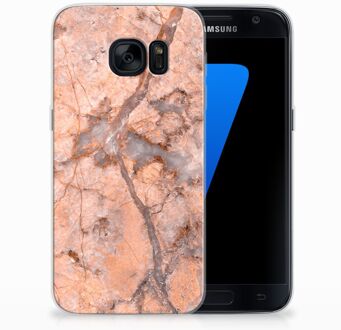 B2Ctelecom Samsung Galaxy S7 TPU Siliconen Hoesje Design Marmer Oranje