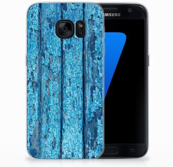 B2Ctelecom Samsung Galaxy S7 TPU Siliconen Hoesje Wood Blue