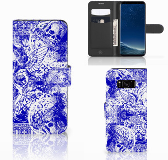 B2Ctelecom Samsung Galaxy S8 Uniek Wallet Bookcase Hoesje Angel Skull Blue