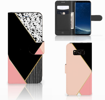 B2Ctelecom Samsung Galaxy S8 Wallet Bookcase Hoesje Black Pink Shapes