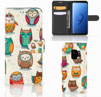 B2Ctelecom Samsung Galaxy S9 Bookcover Vrolijke Uilen