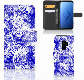 B2Ctelecom Samsung Galaxy S9 Plus Bookcase Hoesje Angel Skull Blue