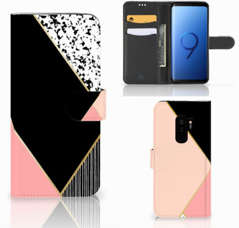 B2Ctelecom Samsung Galaxy S9 Plus Bookcase Hoesje Black Pink Shapes