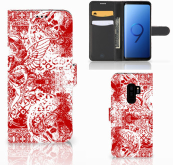 B2Ctelecom Samsung Galaxy S9 Plus Bookcase Hoesje Design Angel Skull Red