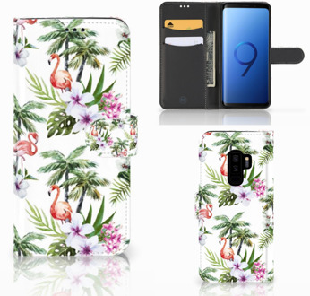 B2Ctelecom Samsung Galaxy S9 Plus Bookcase Hoesje Design Flamingo Palms