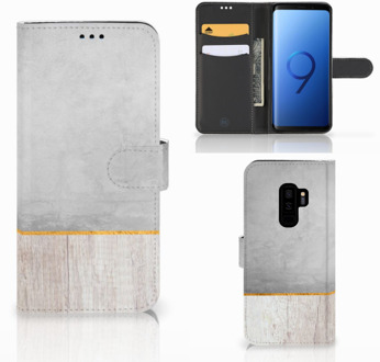 B2Ctelecom Samsung Galaxy S9 Plus Bookcase Hoesje Wood Concrete