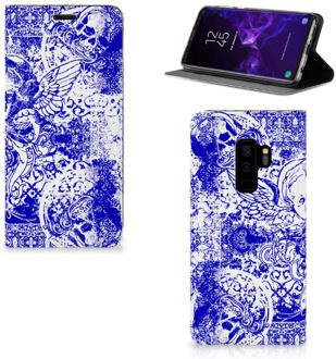 B2Ctelecom Samsung Galaxy S9 Plus Uniek Standcase Hoesje Angel Skull Blue