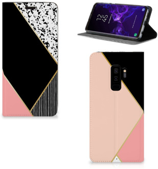 B2Ctelecom Samsung Galaxy S9 Plus Uniek Standcase Hoesje Black Pink Shapes