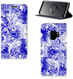 B2Ctelecom Samsung Galaxy S9 Uniek Standcase Hoesje Angel Skull Blue