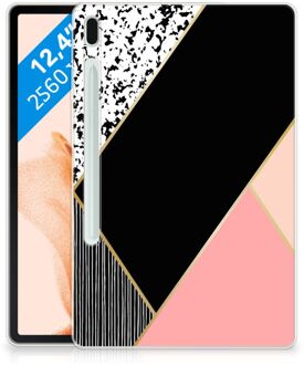 B2Ctelecom Samsung Galaxy Tab S7FE Back Cover Zwart Roze Vormen