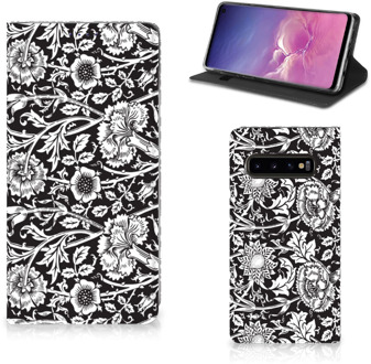 B2Ctelecom Samsung S10 Book Cover Black Flowers