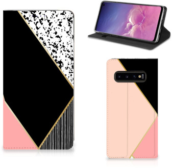 B2Ctelecom Samsung S10 Book Cover Black Pink Shapes