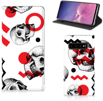 B2Ctelecom Samsung S10 Bookcase Design Skull Red