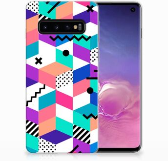 B2Ctelecom Samsung S10 TPU Siliconen Hoesje Design Blocks Colorful