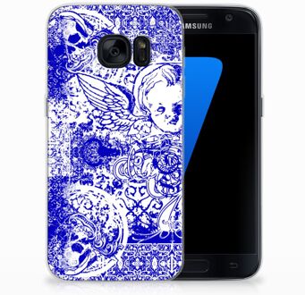 B2Ctelecom Samsung S7 Siliconen Backcase Angel Skull Blue