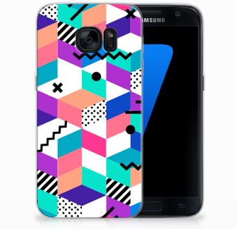 B2Ctelecom Samsung S7 TPU Siliconen Hoesje Design Blocks Colorful