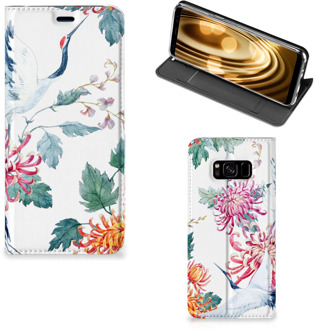 B2Ctelecom Samsung S8 Flip Cover Bird Flowers
