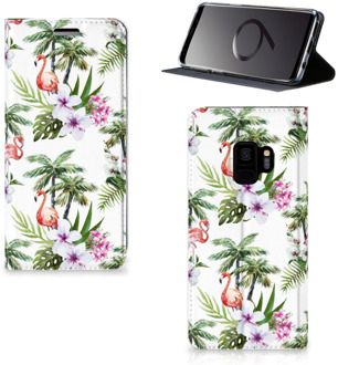 B2Ctelecom Samsung S9 Standcase Hoesje Design Flamingo Palms