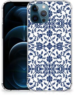 B2Ctelecom Shockproof Case iPhone 12 | 12 Pro Silicone Back Case met transparante rand Flower Blue