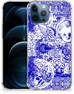 B2Ctelecom Shockproof Case iPhone 12 | 12 Pro Smartphone hoesje met doorzichtige rand Angel Skull Blue