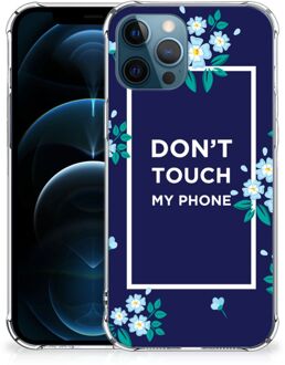 B2Ctelecom Shockproof Case iPhone 12 | 12 Pro Smartphonehoesje met transparante rand Flowers Blue Don't Touch My Phone