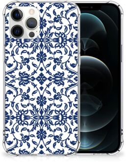 B2Ctelecom Shockproof Case iPhone 12 Pro Max Silicone Back Case met transparante rand Flower Blue