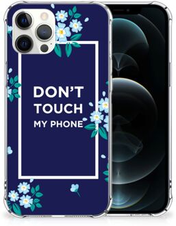 B2Ctelecom Shockproof Case iPhone 12 Pro Max Smartphonehoesje met transparante rand Flowers Blue Don't Touch My Phone