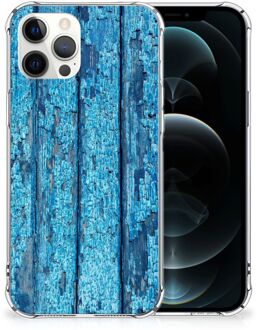 B2Ctelecom Shockproof Case iPhone 12 Pro Max Telefoonhoesje  met doorzichtige rand Wood Blue