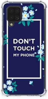 B2Ctelecom Shockproof Case Samsung Galaxy A12 Smartphonehoesje met transparante rand Flowers Blue Don't Touch My Phone