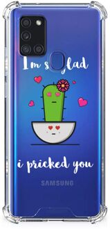 B2Ctelecom Shockproof Case Samsung Galaxy A21s Back Case Siliconen Hoesje met transparante rand Cactus Glad