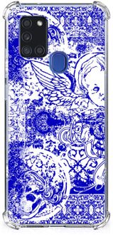 B2Ctelecom Shockproof Case Samsung Galaxy A21s Smartphone hoesje met doorzichtige rand Angel Skull Blue