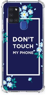 B2Ctelecom Shockproof Case Samsung Galaxy A21s Smartphonehoesje met transparante rand Flowers Blue Don't Touch My Phone