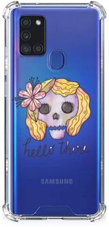 B2Ctelecom Shockproof Case Samsung Galaxy A21s Telefoonhoesje  met doorzichtige rand Boho Skull