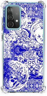 B2Ctelecom Shockproof Case Samsung Galaxy A52 4G/5G Smartphone hoesje met doorzichtige rand Angel Skull Blue