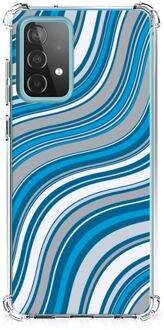 B2Ctelecom Shockproof Case Samsung Galaxy A52 4G/5G Telefoon Hoesje met doorzichtige rand Golven Blauw