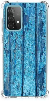 B2Ctelecom Shockproof Case Samsung Galaxy A52 4G/5G Telefoonhoesje  met doorzichtige rand Wood Blue